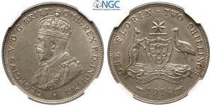 Australia, George V, Florin 1914-H, Ag mm ... 