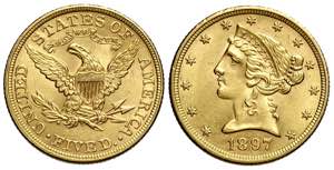 United States of America, 5 Dollars 1897, Au ... 