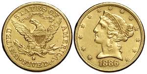 United States of America, 5 Dollars 1886-S, ... 