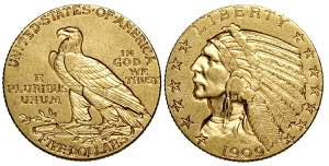 United States of America, 5 Dollars 1909, Au ... 