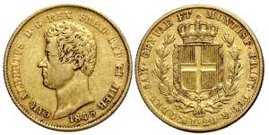 Savoia, Carlo Alberto, 20 Lire 1845 Genova, ... 