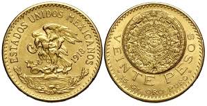 Mexico, Estados Unitos, 20 Pesos 1918, Au ... 