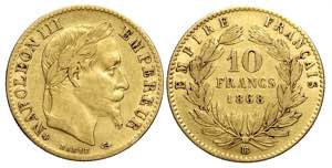 France, Napoleon III, 10 Francs 1868-BB Au g ... 