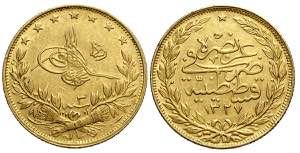 Turkey, Muhammad V, 100 Kurush 1327//3, ... 