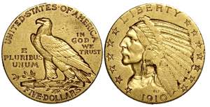 United States of America, 5 Dollars 1910, Au ... 