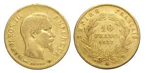 France, Napoleon III, 10 Francs 1857-A Au g ... 