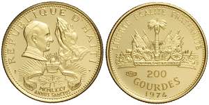 Haiti, Republic, 200 Gourdes 1974, Au 900 g ... 