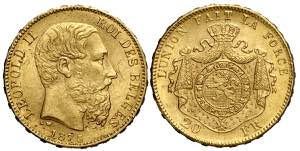 Belgium, Leopold II, 20 Francs 1875, Au mm ... 