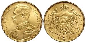 Belgium, Albert I, 20 Francs 1914 Des ... 