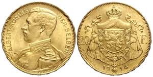 Belgium, Albert I, 20 Francs 1914 Der ... 