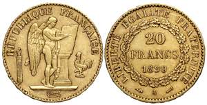 France, Modern Republics, 20 Francs 1890-A, ... 