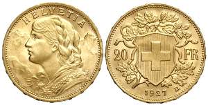 Switzerland, Confederation, 20 Francs 1927, ... 