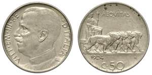50 Centesimi 1924 C/ liscio, RRR Ni mm 23,8 ... 