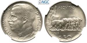 50 Centesimi 1925 C/ rigato, Ni mm 23,8 ... 