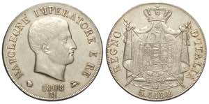 Milano, Napoleone I Re dItalia, 5 Lire 1808 ... 