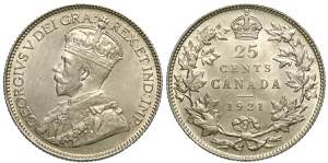 Canada, George V, 25 Cents 1921, Ag mm 24 ... 