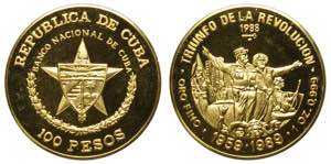 Cuba, Republic, 100 Pesos 1989, Au mm 32 (1 ... 