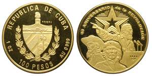Cuba, Republic, Gold Pattern 100 Pesos 1999, ... 