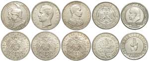 Germany, Lot of 5 coins of 5 mark: 1901 ... 