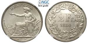Switzerland, Confederation, 2 Francs 1850-A, ... 