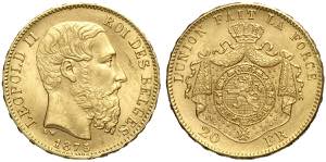 Belgium, Leopold II, 20 Francs 1875, Au g ... 