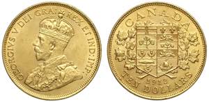 Canada, George V, 10 Dollars 1912, Au 900 g ... 