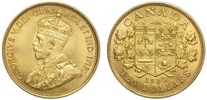 Canada, George V, 10 Dollars 1913, Au 900 g ... 