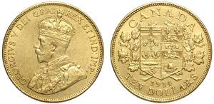 Canada, George V, 10 Dollars 1914, Au 900 g ... 