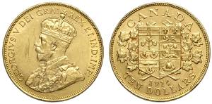 Canada, George V, 10 Dollars 1914, Au 900 g ... 
