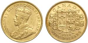 Canada, George V, 5 Dollars 1912, Au 900 g ... 