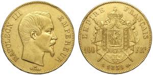 France, Napoleon III, 100 Francs 1859-A Au g ... 