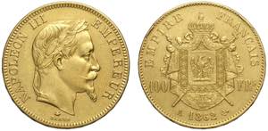 France, Napoleon III, 100 Francs 1862-A Au g ... 