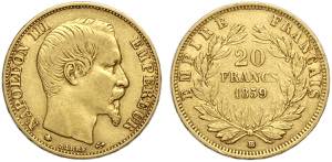 France, Napoleon III, 20 Francs 1859-BB Au g ... 