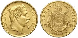 France, Napoleon III, 20 Francs 1863-A Au g ... 