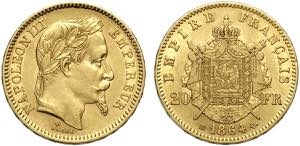 France, Napoleon III, 20 Francs 1864-BB Au g ... 
