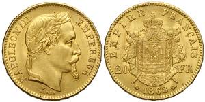 France, Napoleon III, 20 Francs 1868-BB Au g ... 