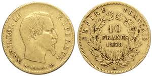 France, Napoleon III, 10 Francs 1858-A Au g ... 