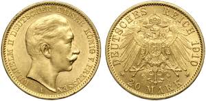 Germany Prussia, Wilhelm II, 20 Mark 1910-A, ... 