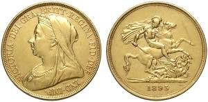 Great Britain, Victoria, 5 Pounds 1893, Au g ... 