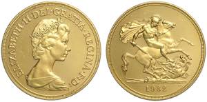 Great Britain, Elizabeth II, 5 Pounds 1982, ... 