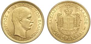 Greece, George I, 20 Drachmai 1884-A, Au mm ... 