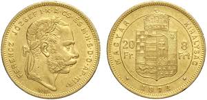 Hungary, Franz Joseph I, 20 Francs 8 Forint ... 
