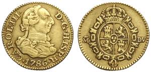 Spain, Carlos III, 1/2 Escudo 1786-DV, Au g ... 