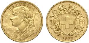 Switzerland, Confederation, 20 Francs 1909, ... 