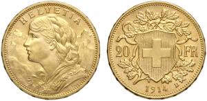 Switzerland, Confederation, 20 Francs 1914, ... 