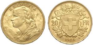 Switzerland, Confederation, 20 Francs 1922, ... 