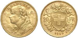 Switzerland, Confederation, 20 Francs 1949, ... 