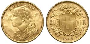 Switzerland, Confederation, 20 Francs 1949, ... 