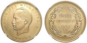 Turkey, Republic, 500 Kurush 1923/20, Au 917 ... 