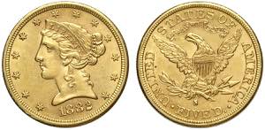 United States of America, 5 Dollars 1882-S, ... 